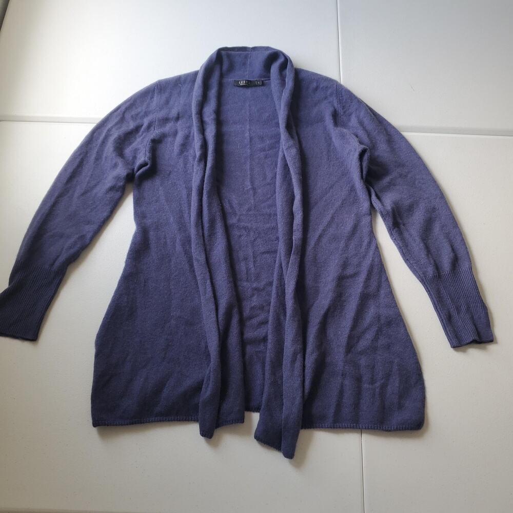 Lusso Cashmere Cardigan Sweater Womens Large Purple 100% Cashmere Open Front